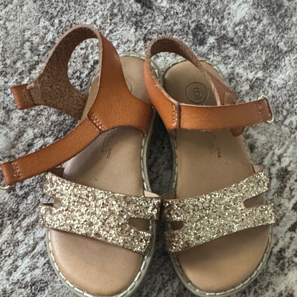 Cat & Jack Brown and Gold Glitter Kids Sandals